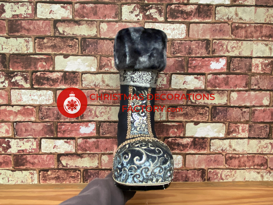 38cm Blue And Champagne Fabric Santa Boots