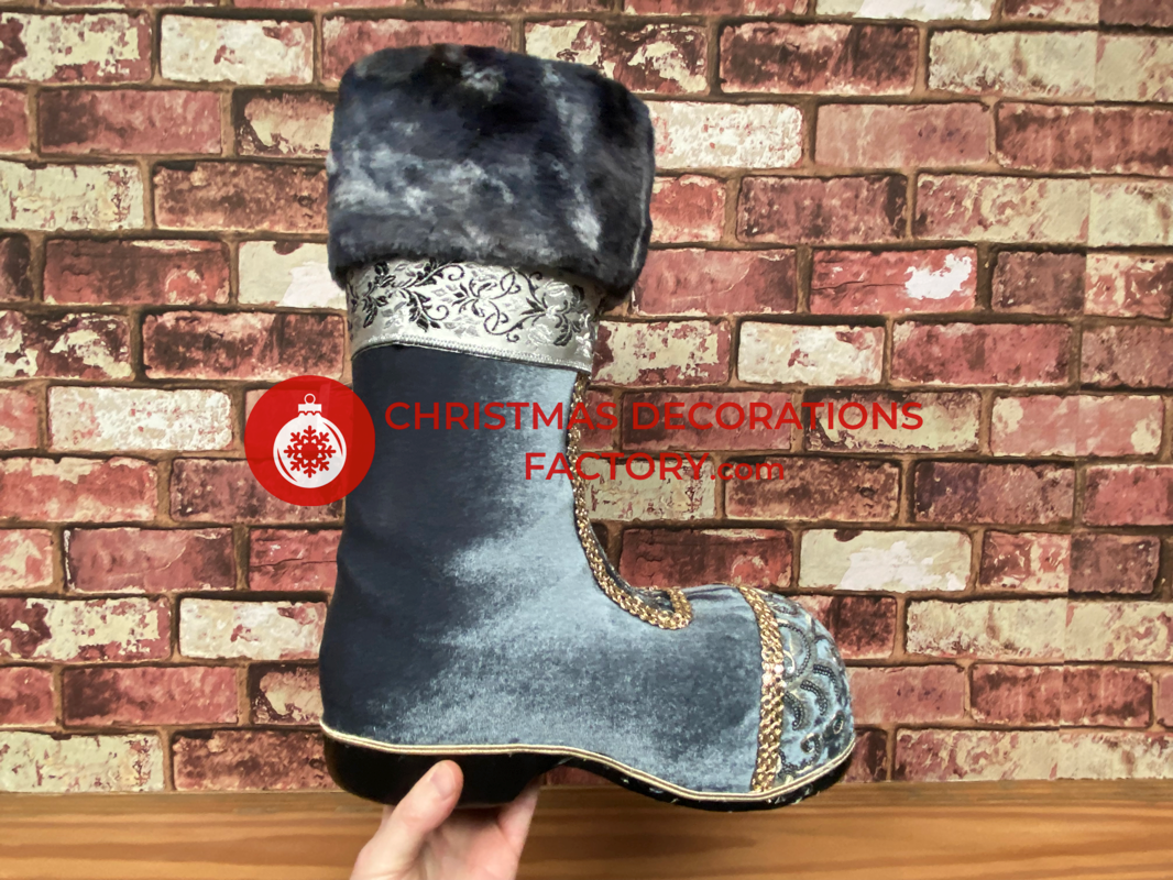 38cm Blue And Champagne Fabric Santa Boots