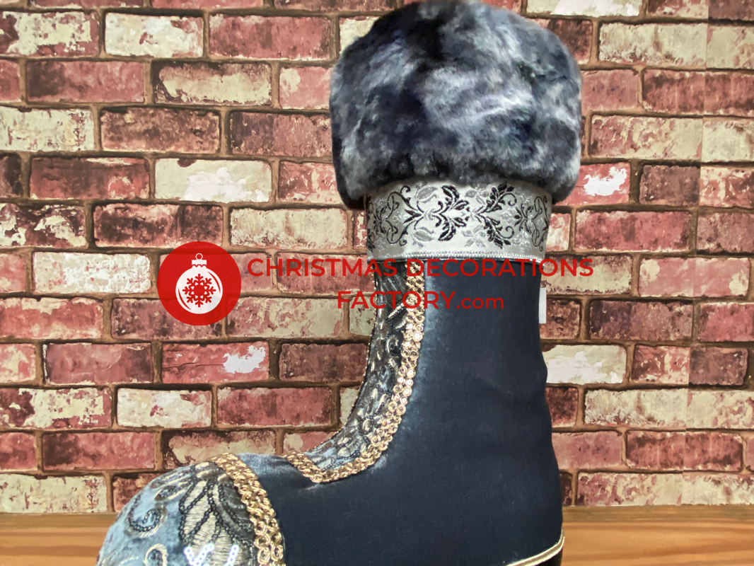 38cm Blue And Champagne Fabric Santa Boots