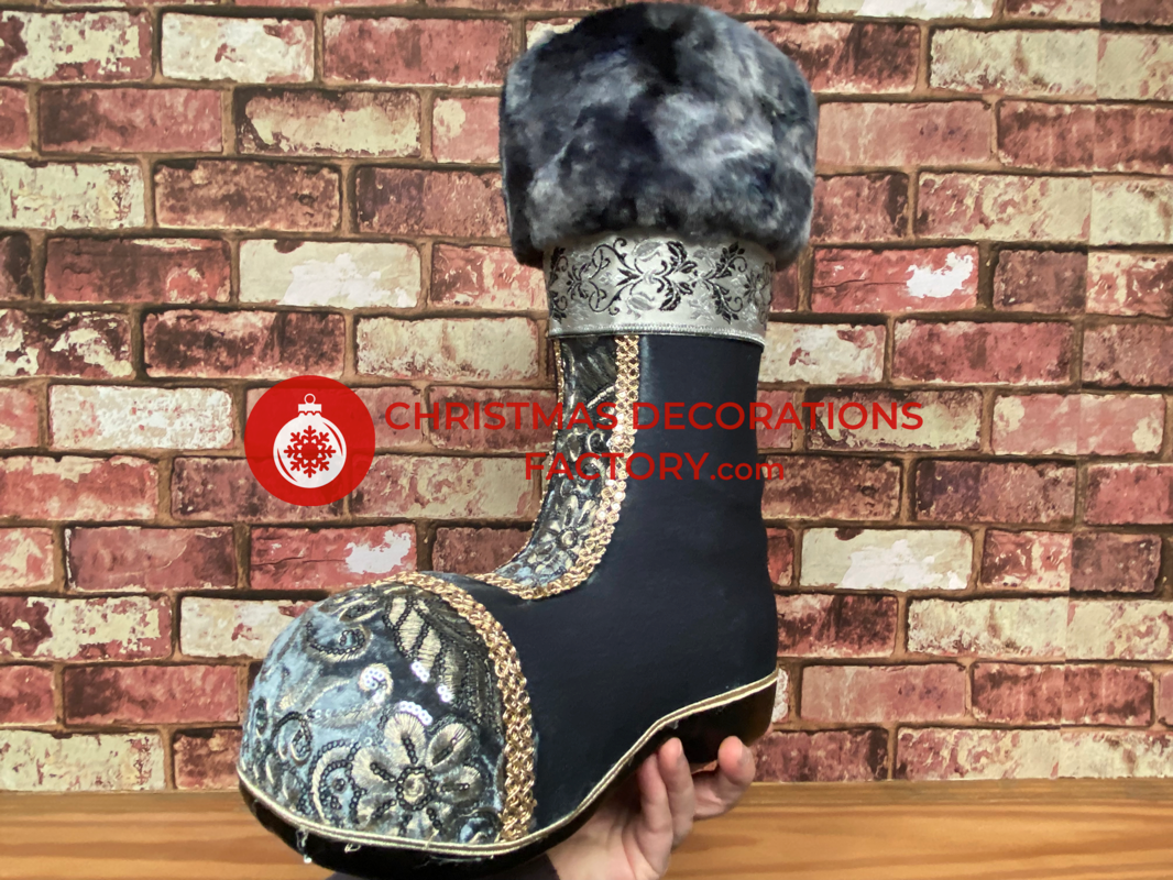 38cm Blue And Champagne Fabric Santa Boots