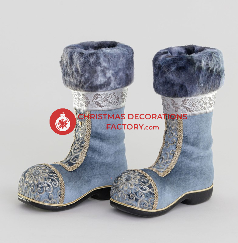 38cm Blue And Champagne Fabric Santa Boots