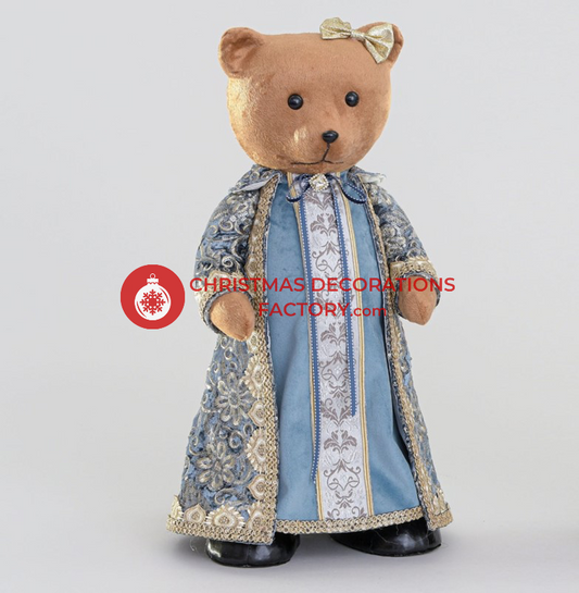 55cm Blue And Champagne Fabric Standing Girl Bear
