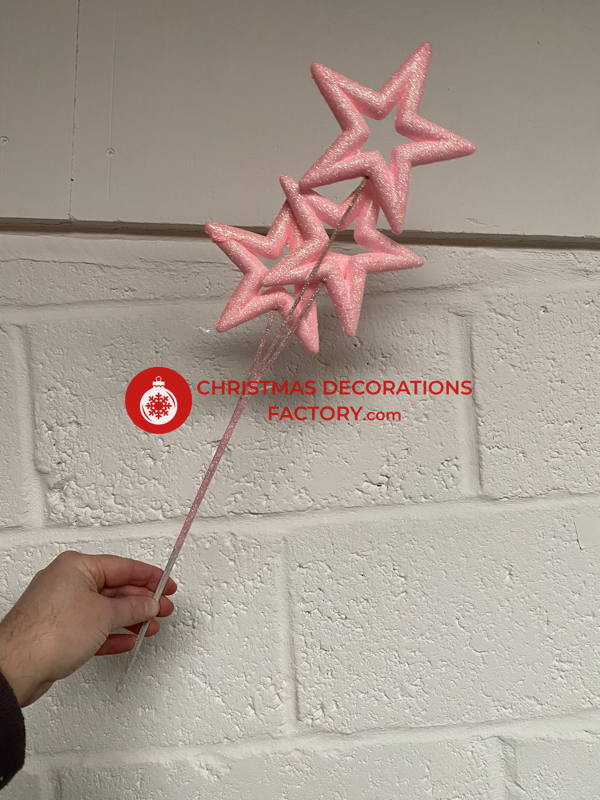 56cm Pink Glitter 3 Star Spray