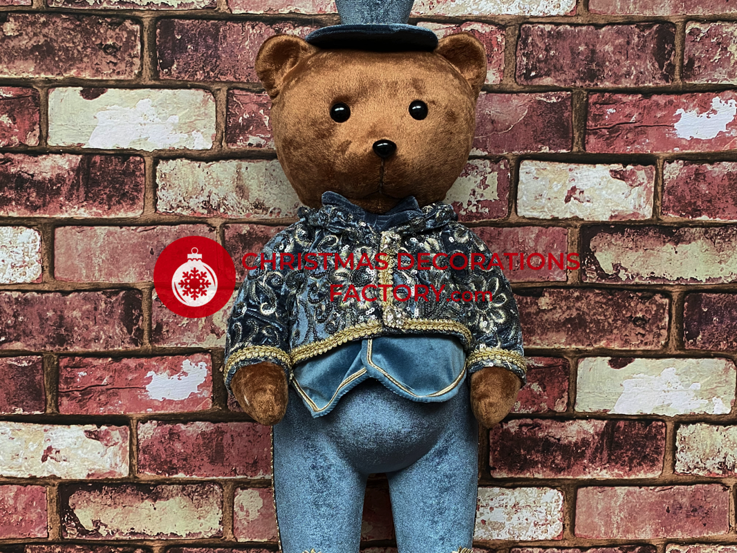 60cm Blue And Champagne Fabric Standing Boy Bear