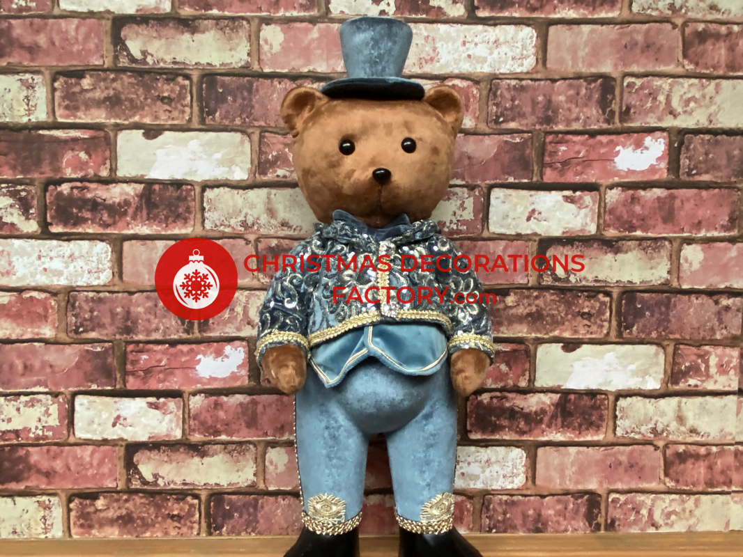 60cm Blue And Champagne Fabric Standing Boy Bear