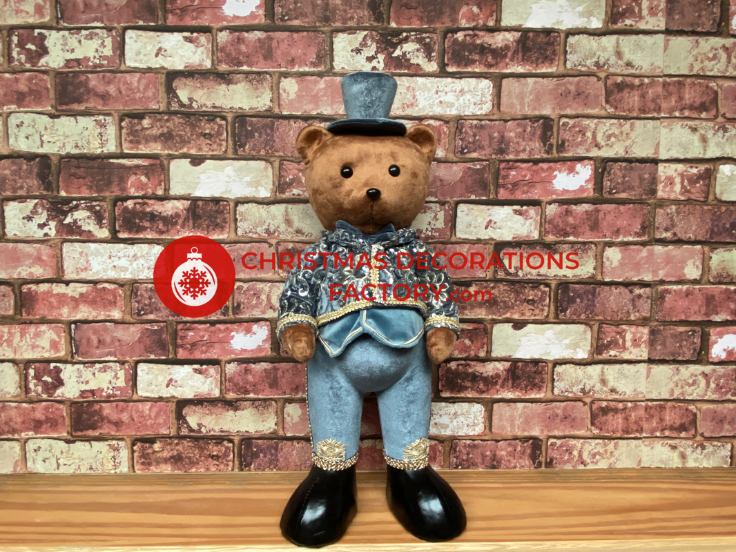 60cm Blue And Champagne Fabric Standing Boy Bear