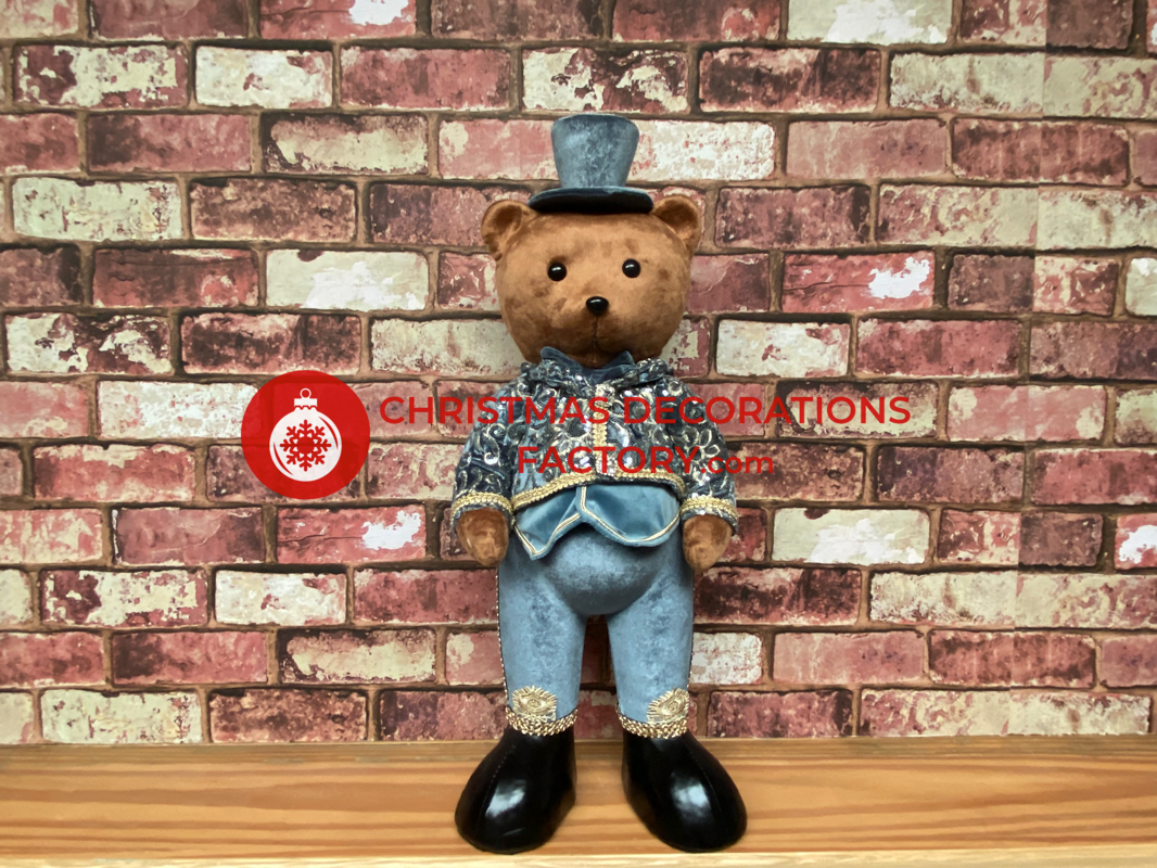 60cm Blue And Champagne Fabric Standing Boy Bear