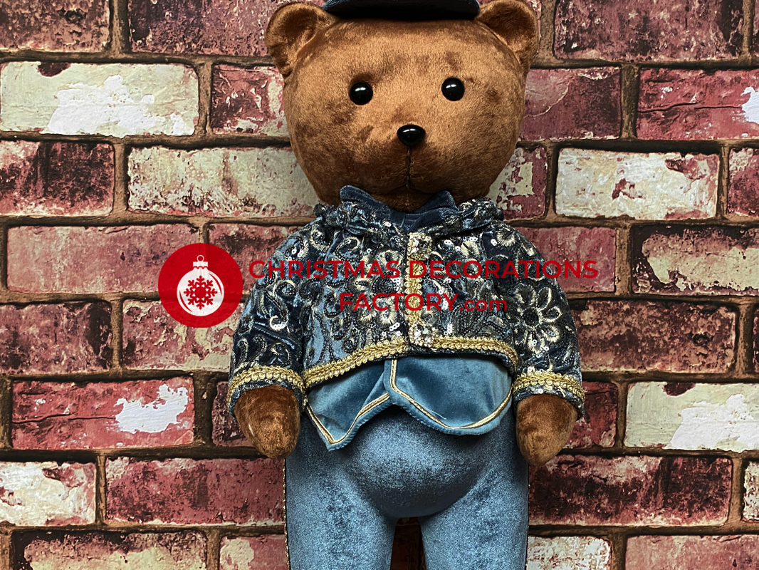 60cm Blue And Champagne Fabric Standing Boy Bear