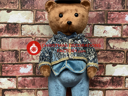60cm Blue And Champagne Fabric Standing Boy Bear