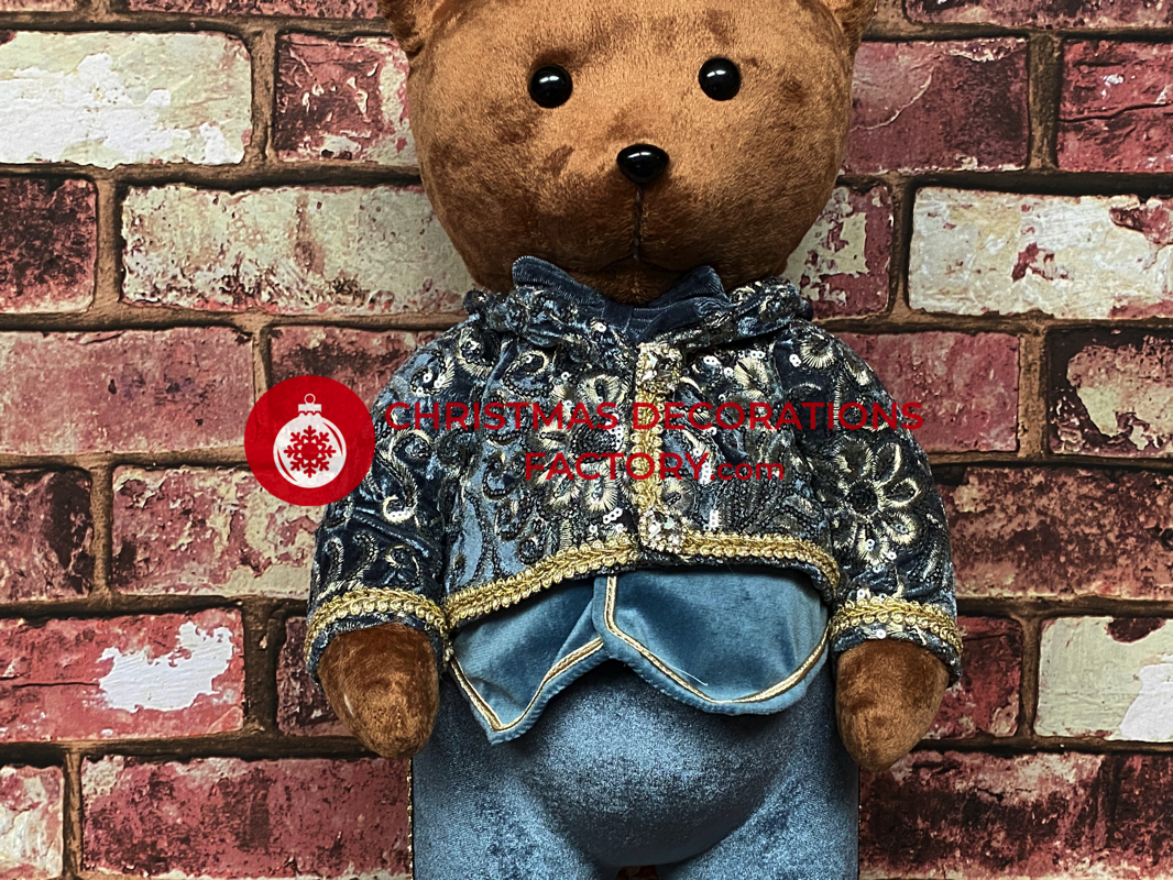 60cm Blue And Champagne Fabric Standing Boy Bear