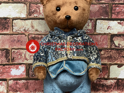 60cm Blue And Champagne Fabric Standing Boy Bear