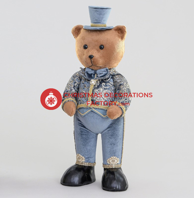 60cm Blue And Champagne Fabric Standing Boy Bear