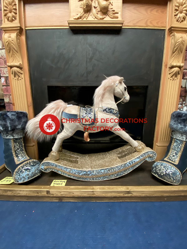 68cm Blue And Champagne Fabric Rocking Horse