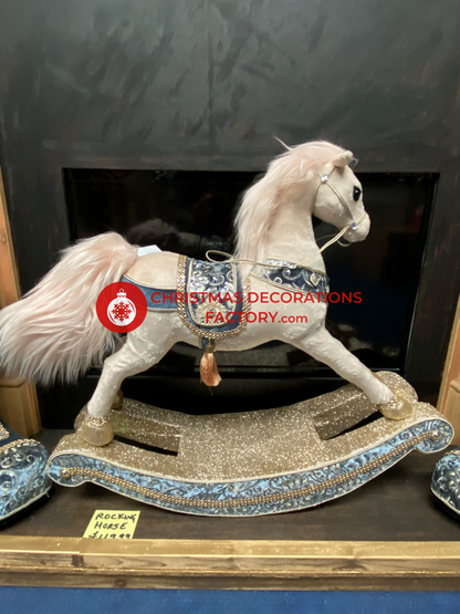 68cm Blue And Champagne Fabric Rocking Horse Christmas Decorations Factory