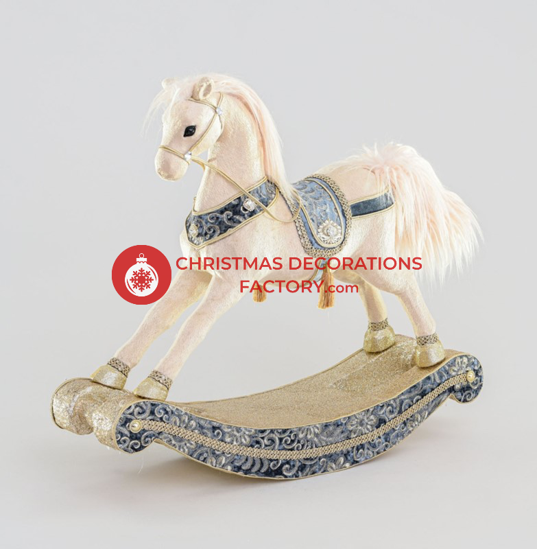 68cm Blue And Champagne Fabric Rocking Horse
