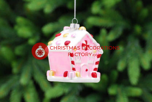 8cm Pink Candy House Glass Bauble