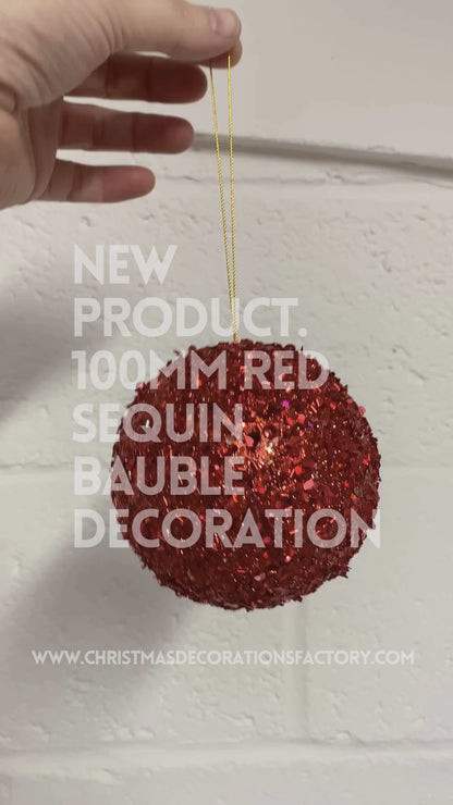 100mm Red Sequin Bauble Decoration