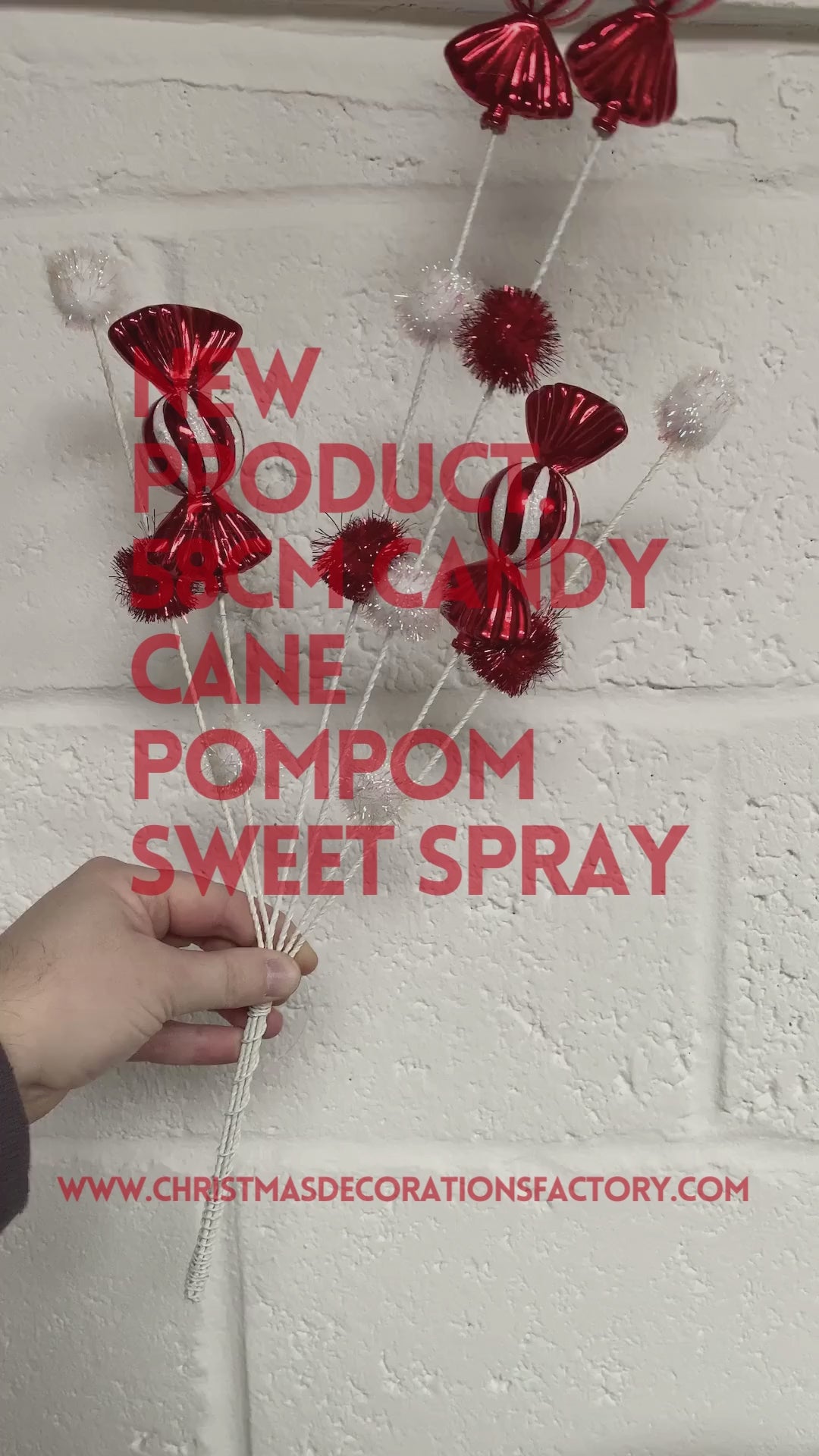 58cm Candy Cane PomPom Sweet Spray