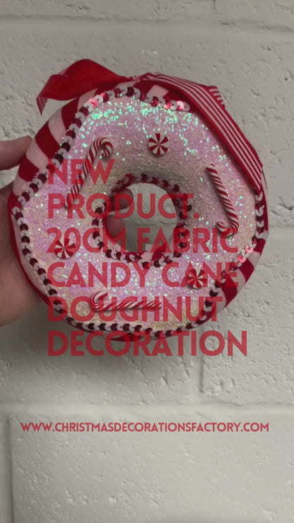 20cm Fabric Candy Cane Doughnut Decoration