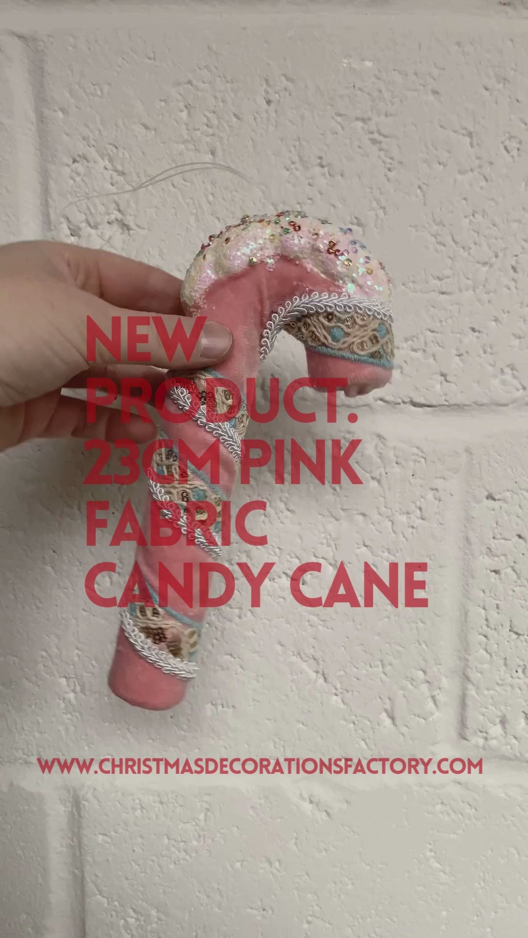 23cm Pink Fabric Candy Cane