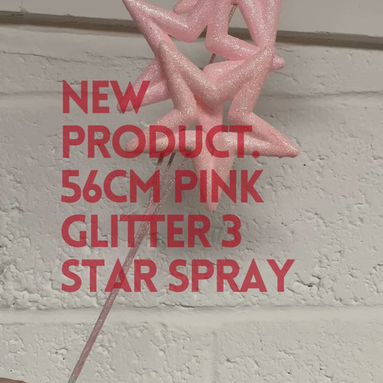56cm Pink Glitter 3 Star Spray