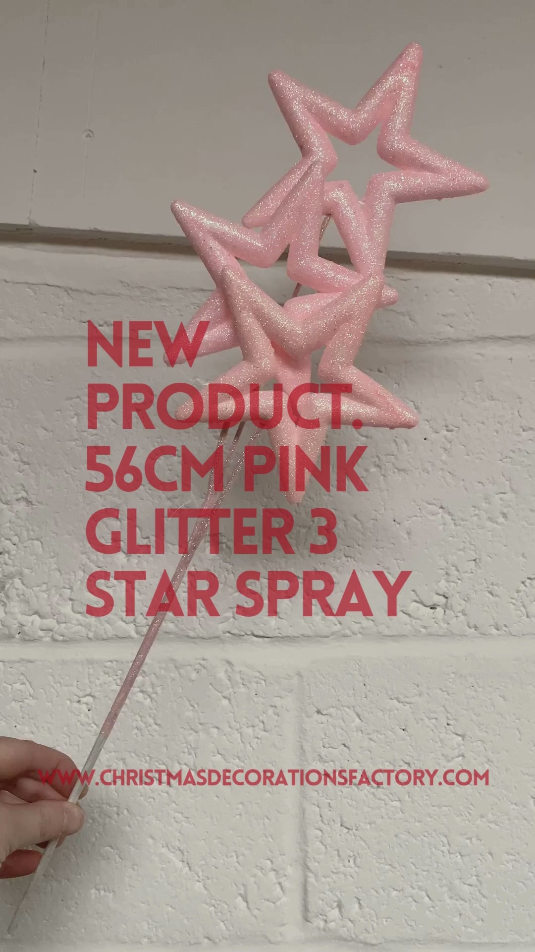 56cm Pink Glitter 3 Star Spray