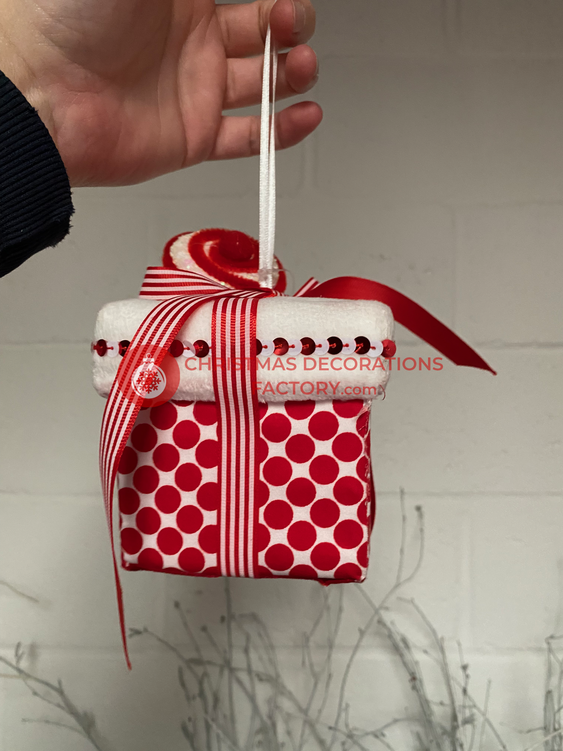 15cm Fabric Polka Dot Gift Box Decoration