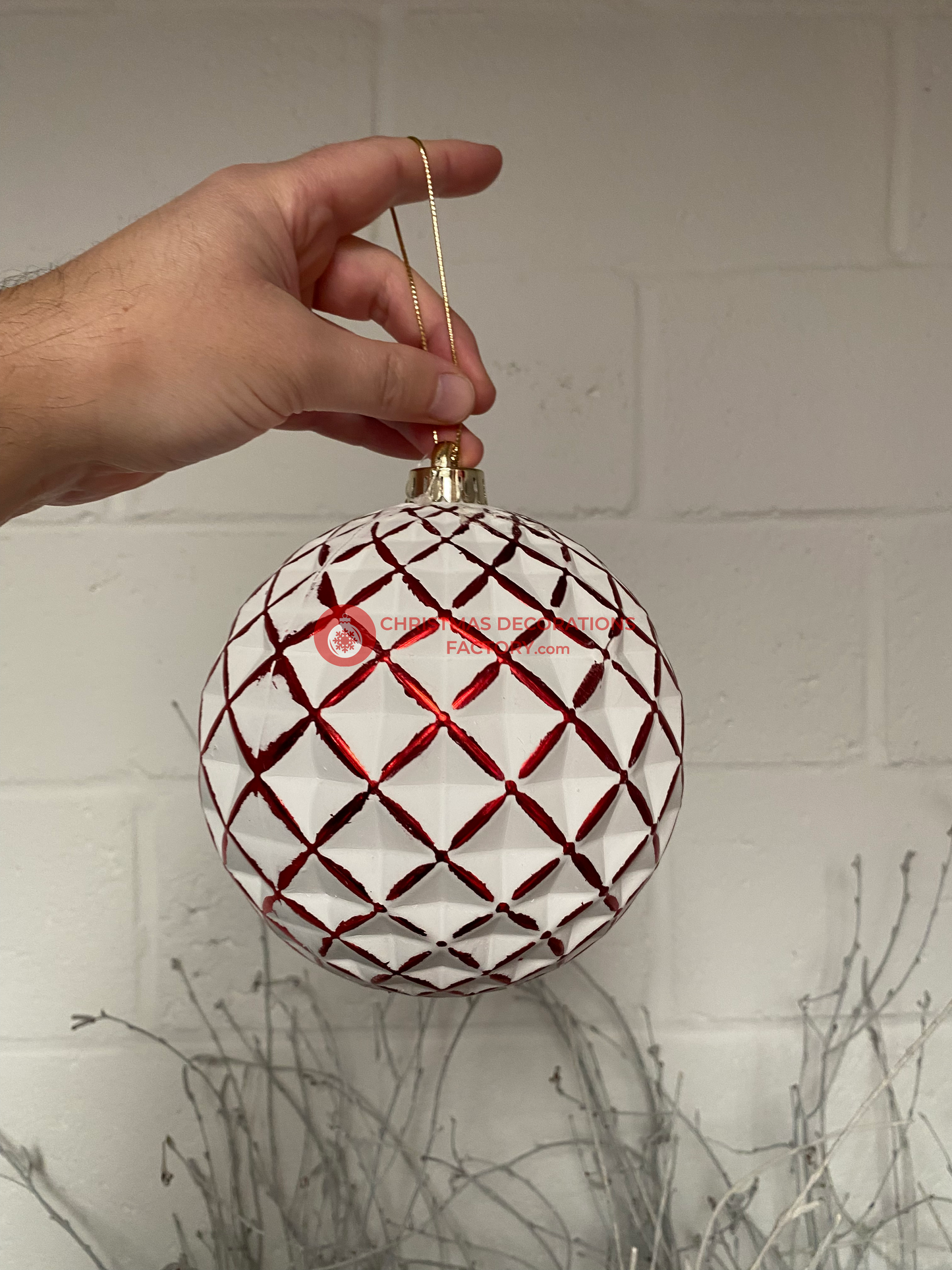 15cm Checked Red and White Bauble