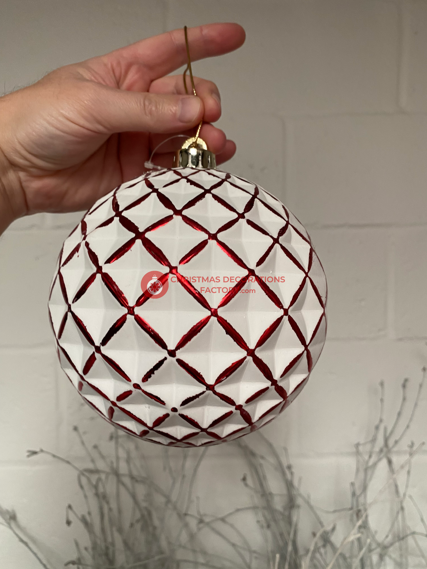 15cm Checked Red and White Bauble