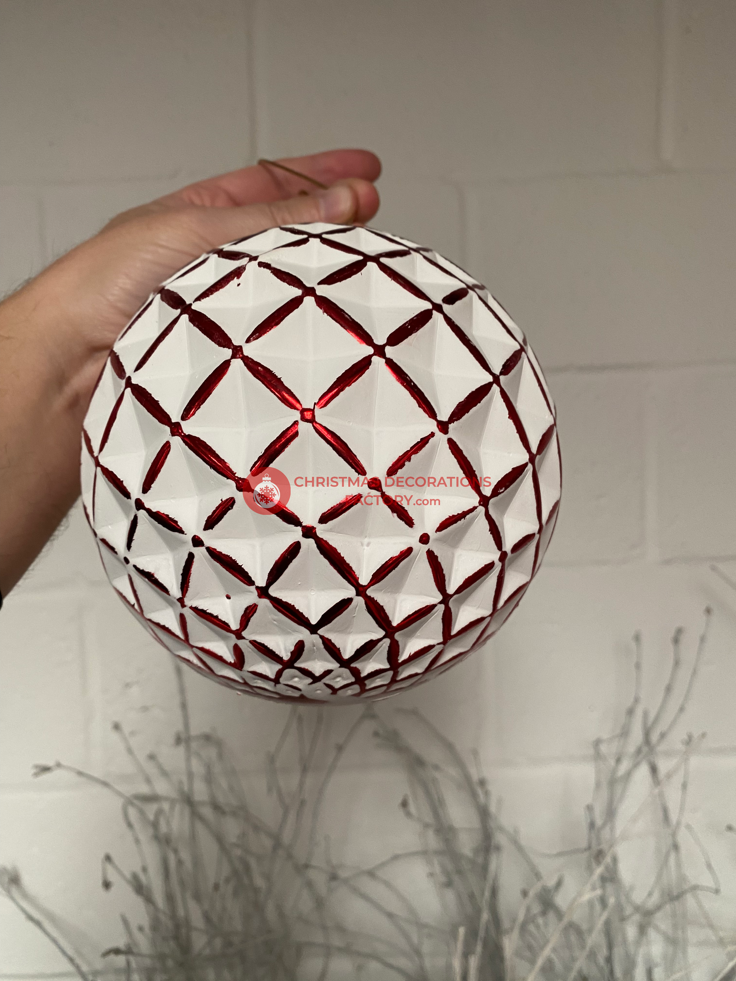 15cm Checked Red and White Bauble