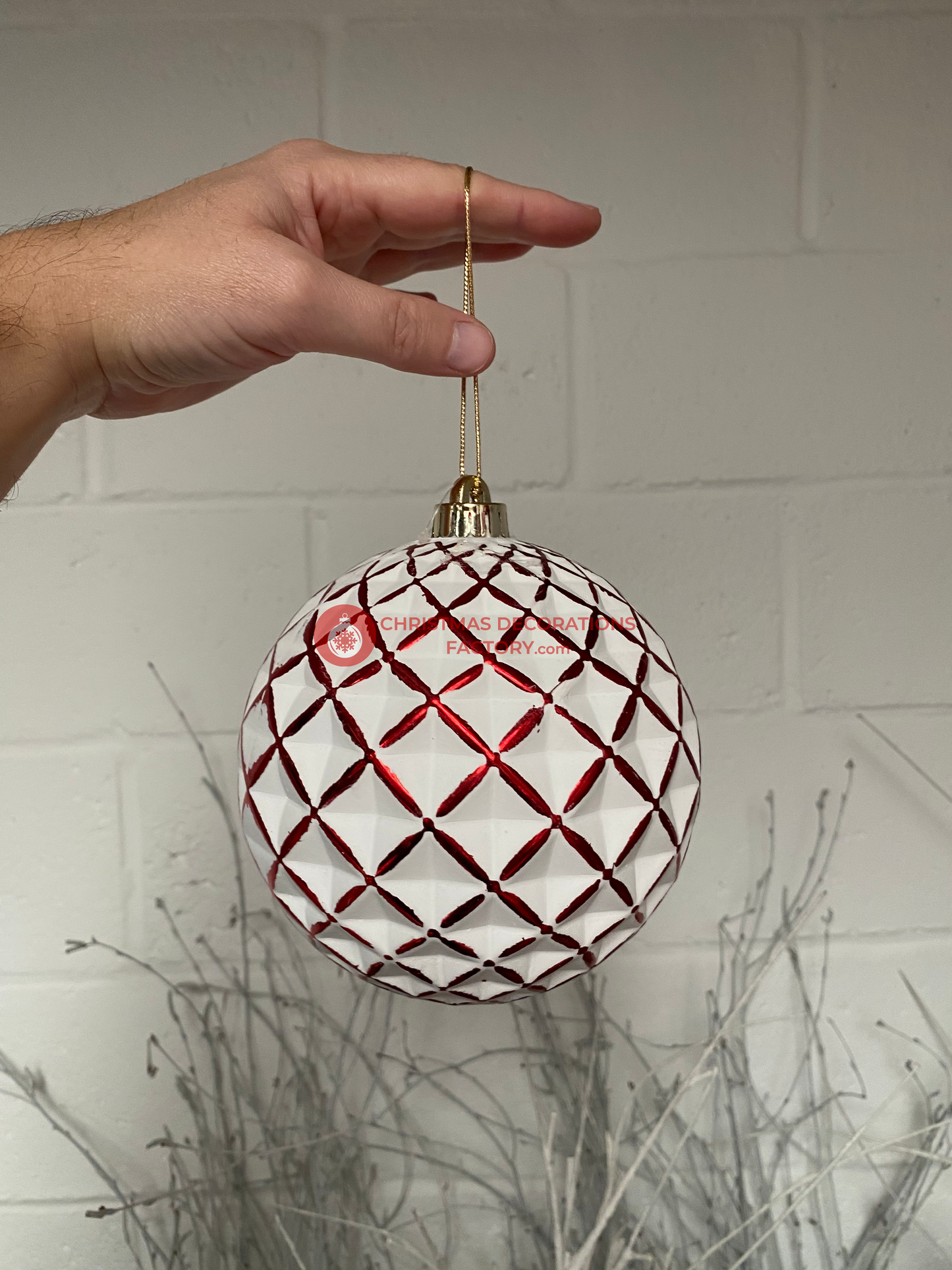 15cm Checked Red and White Bauble