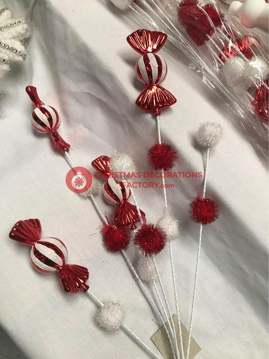 58cm Candy Cane PomPom Sweet Spray