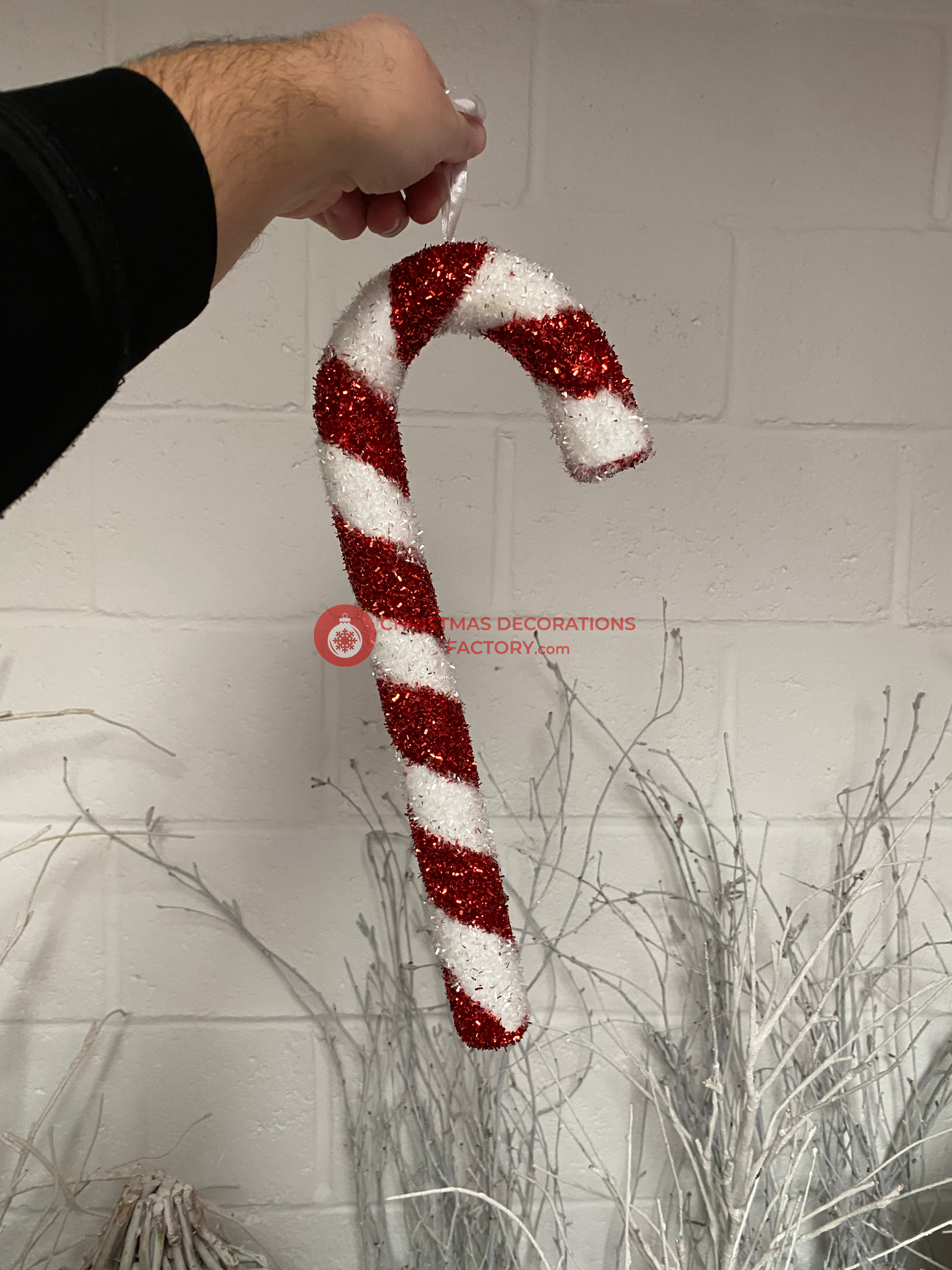 40cm Red And White Tinsel Candy Cane