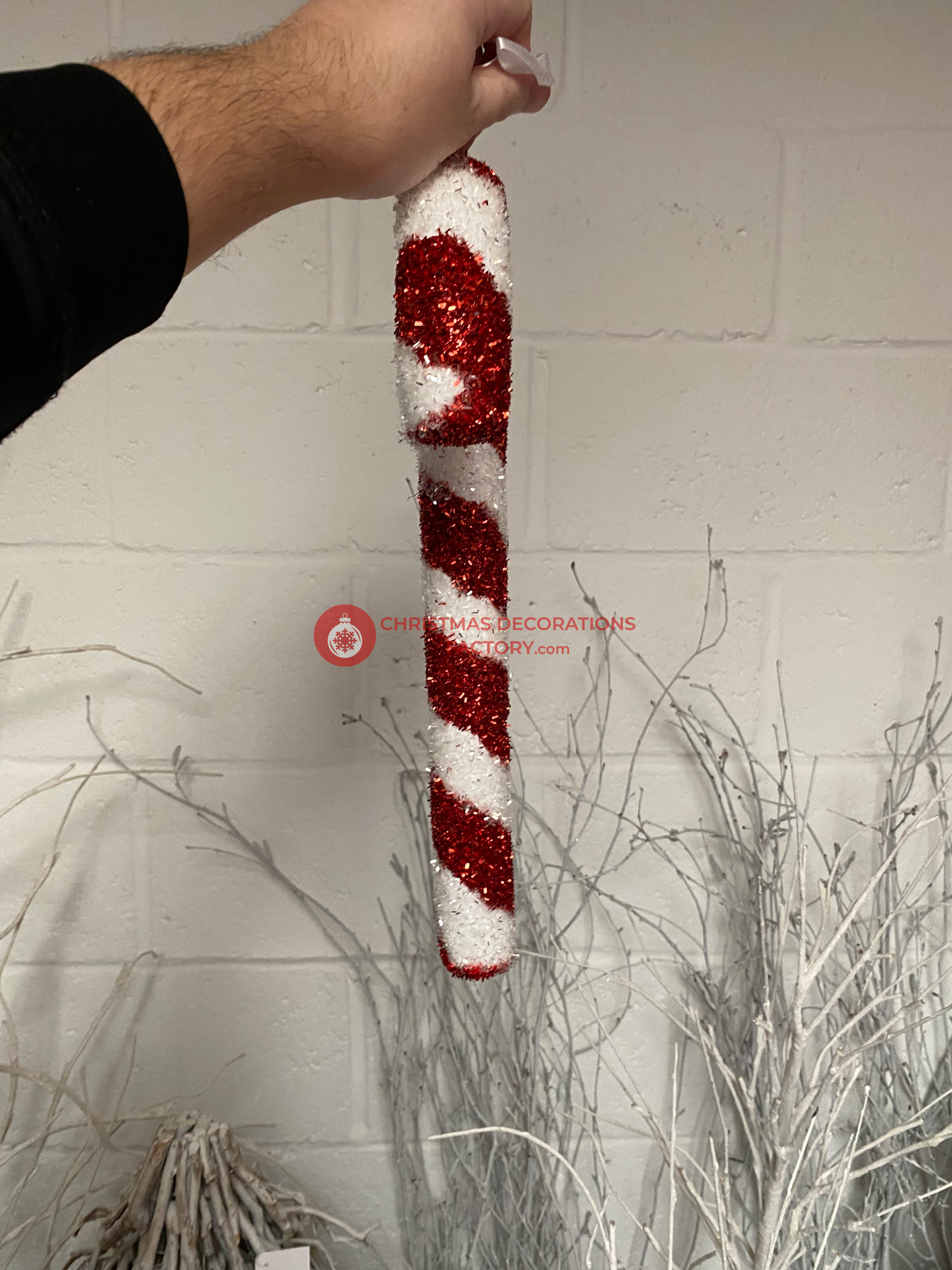 40cm Red And White Tinsel Candy Cane