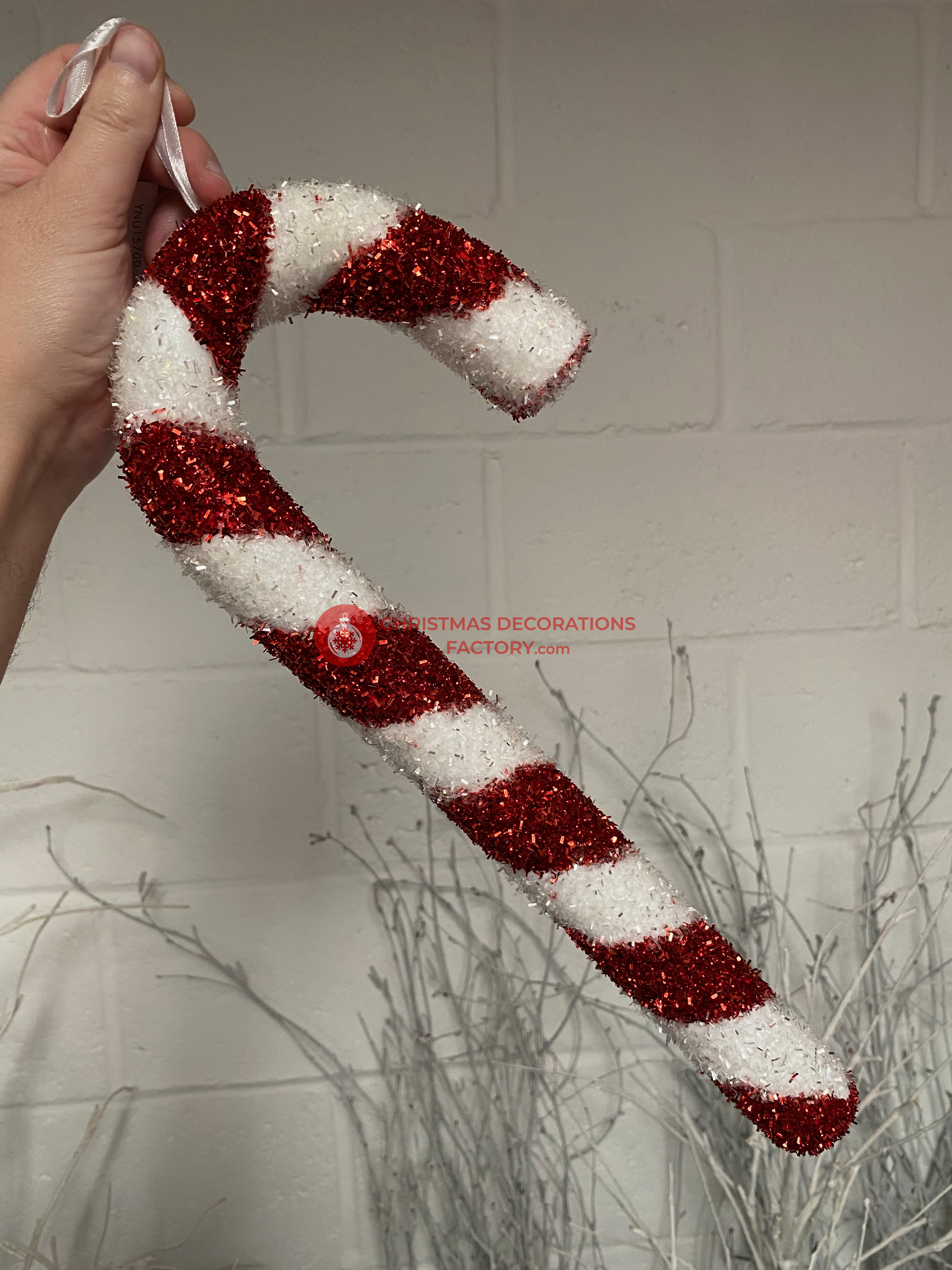 40cm Red And White Tinsel Candy Cane