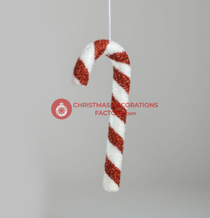 40cm Red And White Tinsel Candy Cane
