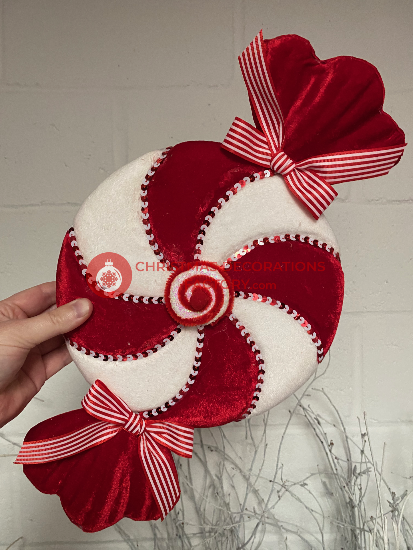 44cm Fabric Red and White Candy Swirl Sweet