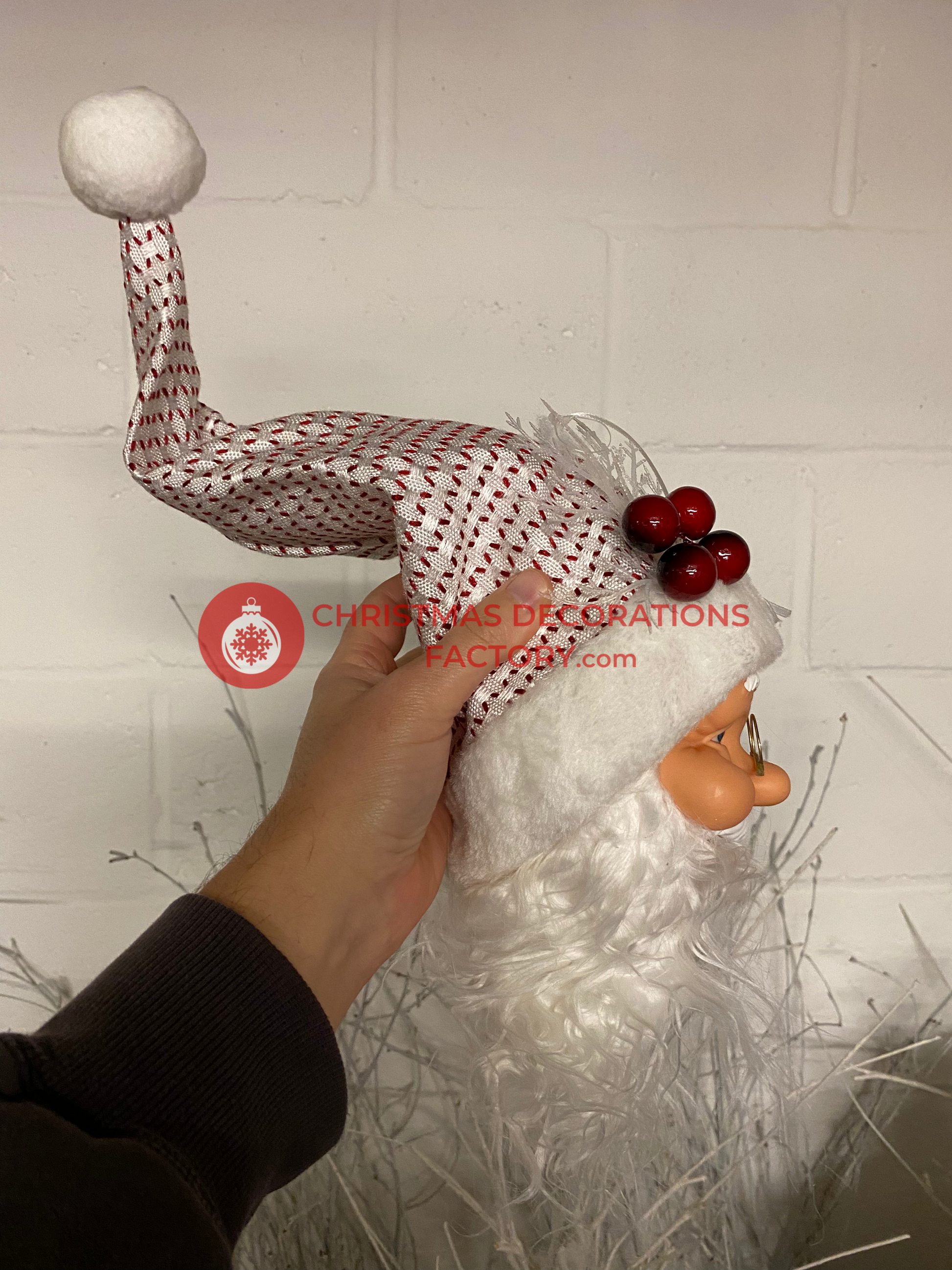 55cm White And Red Father Christmas Head Tree Decoration