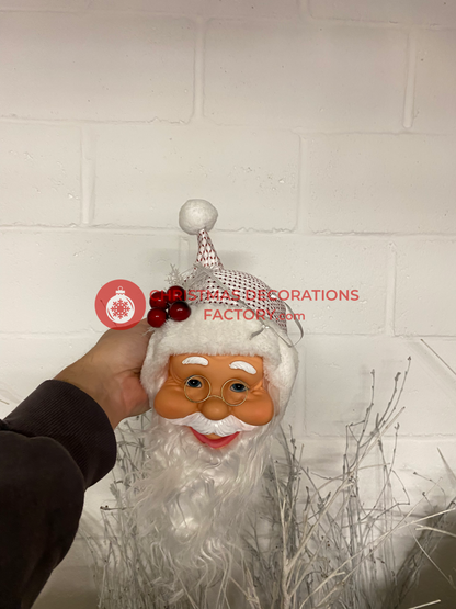 55cm White And Red Father Christmas Head Tree Decoration