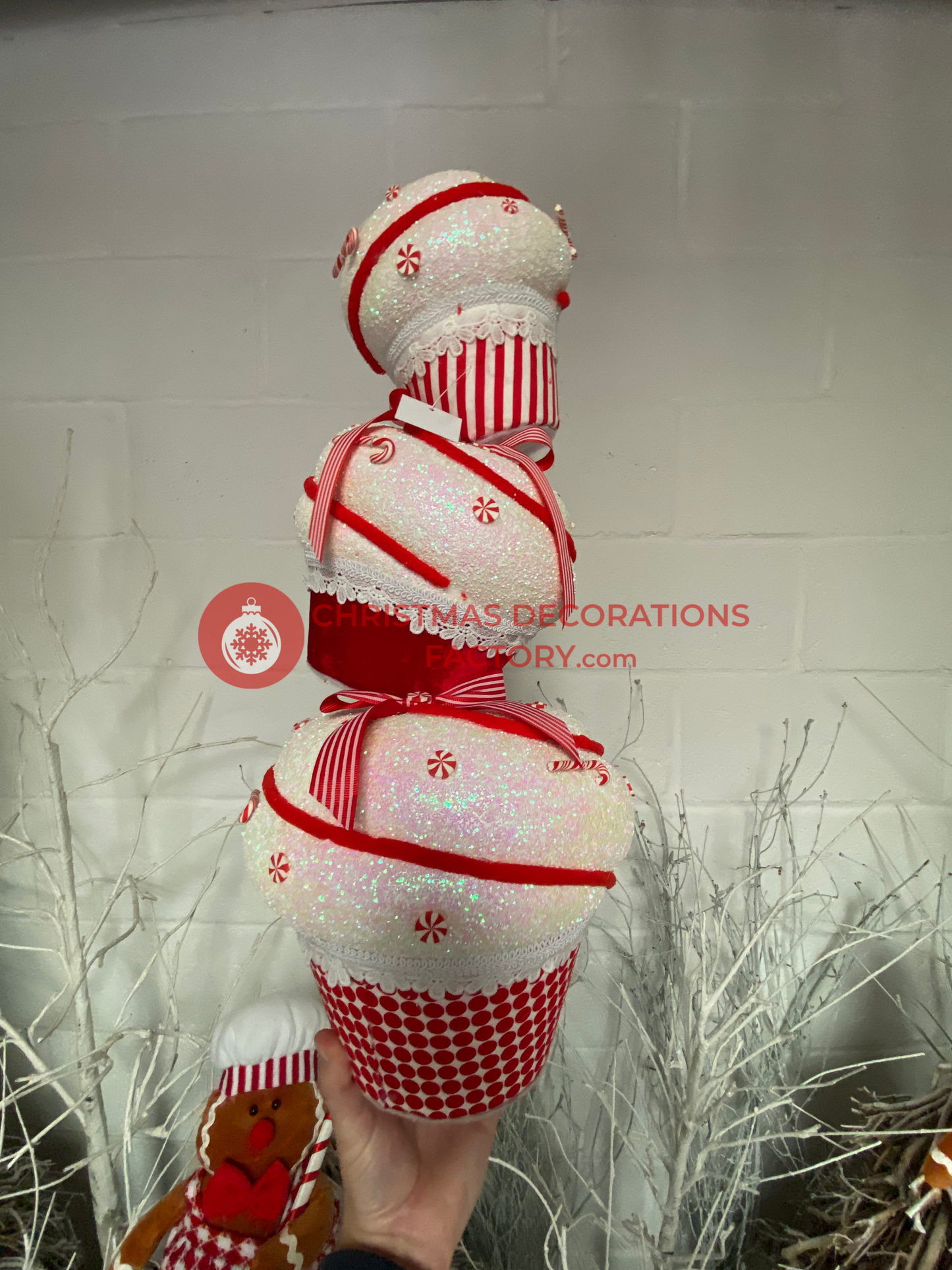 61cm Red and White Fabric Cupcakes Tower