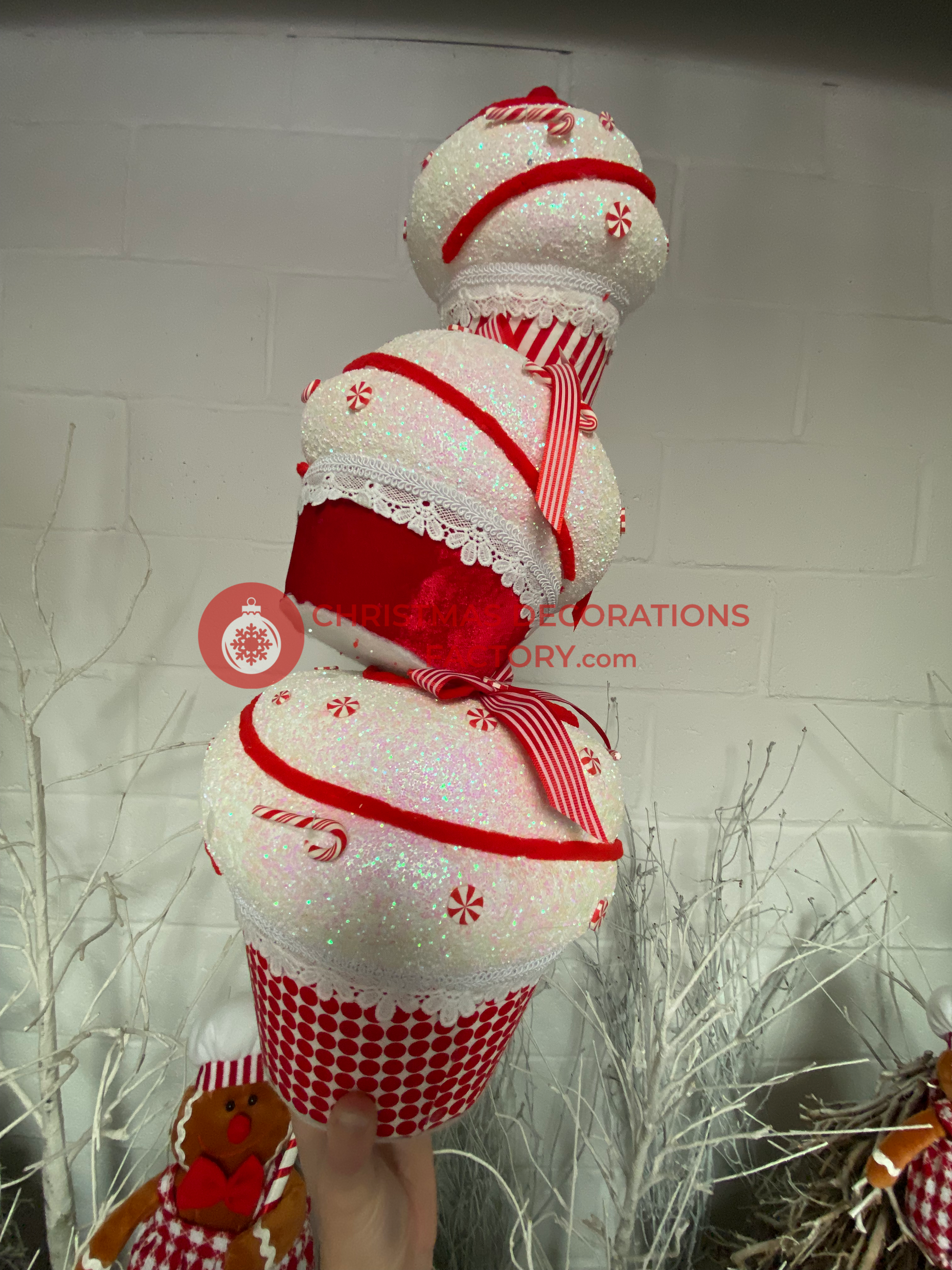 61cm Red and White Fabric Cupcakes Tower
