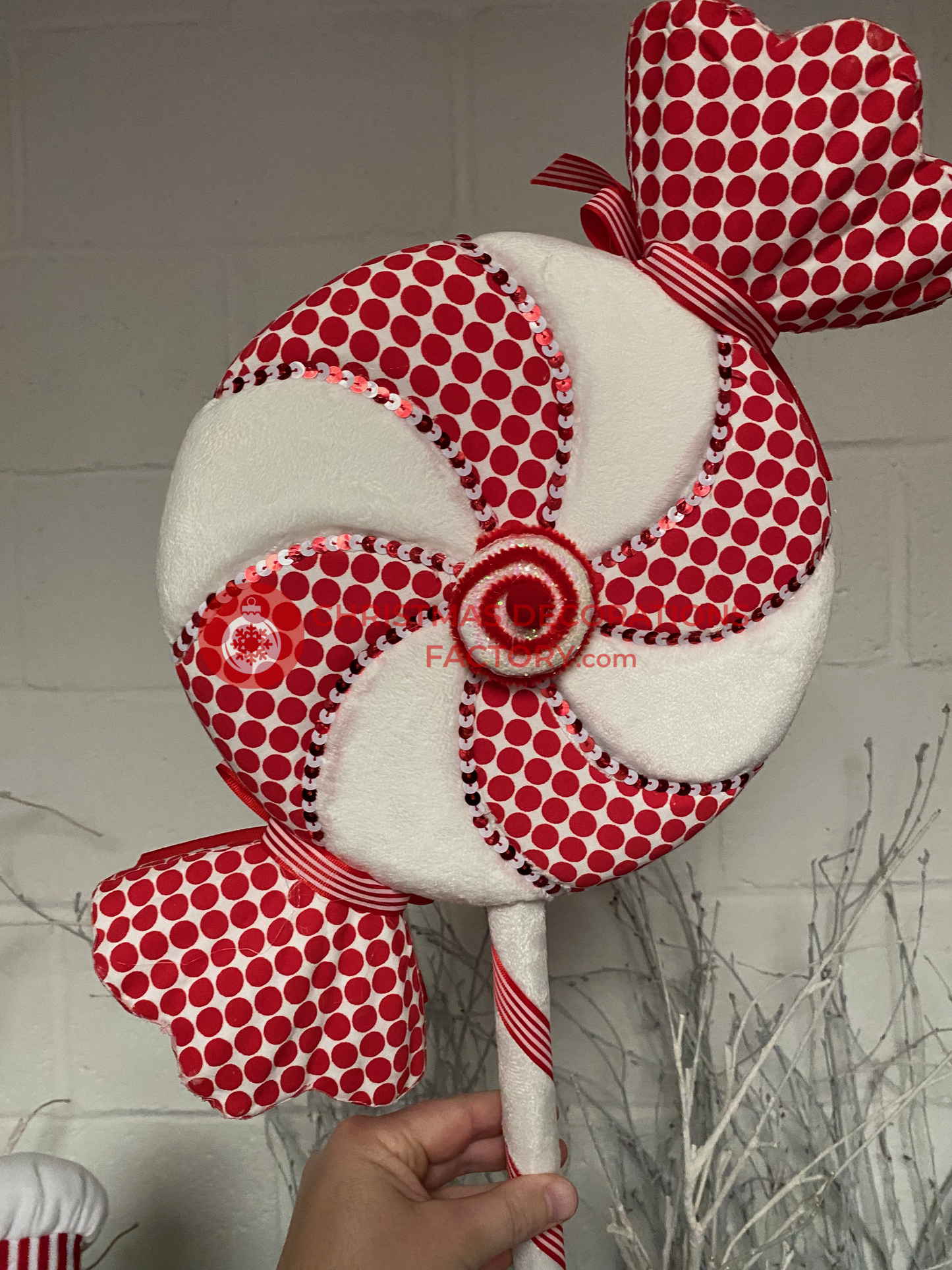 69cm Fabric Red and White Candy Polka Dot Swirl Sweet