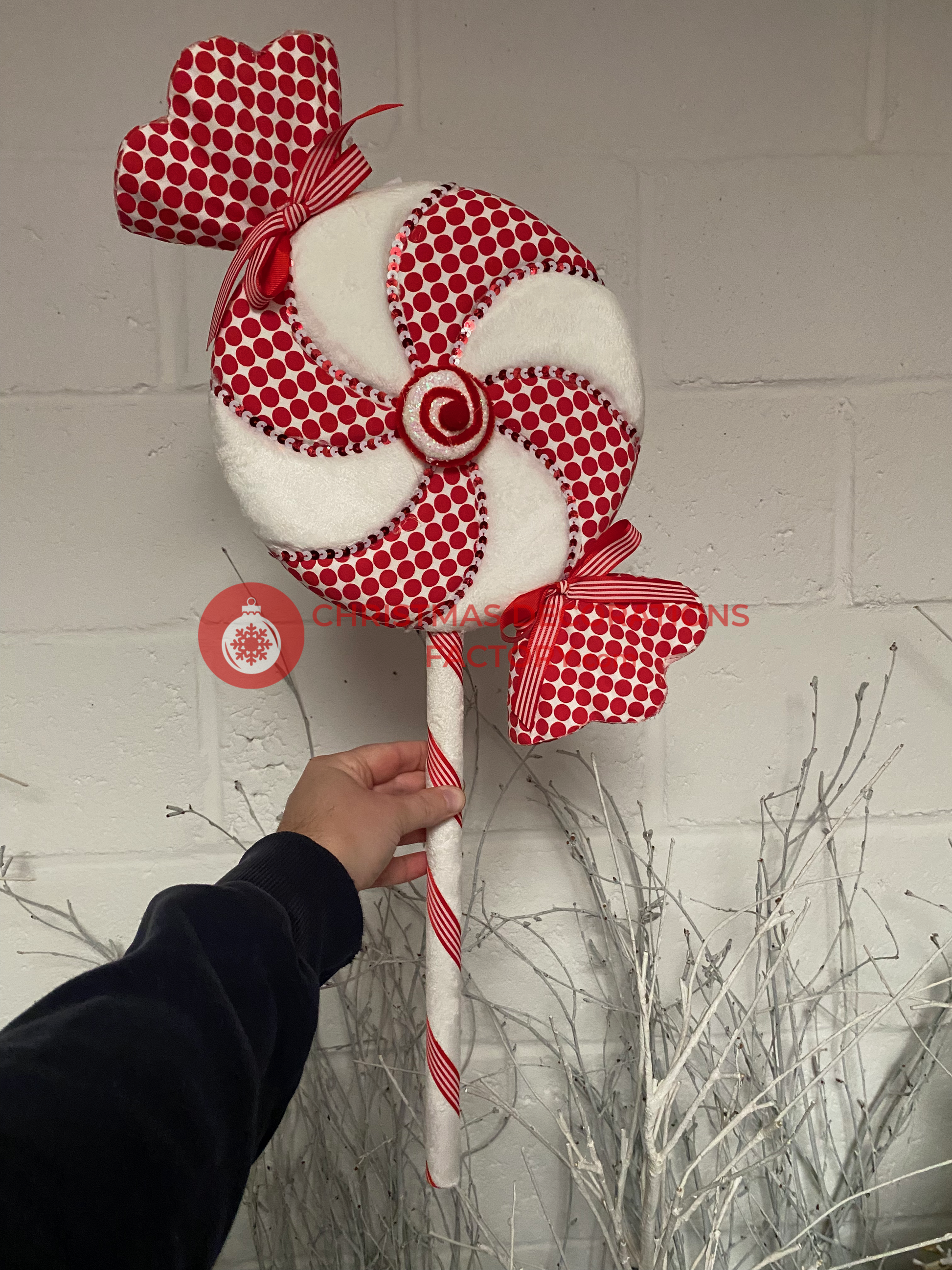 69cm Fabric Red and White Candy Polka Dot Swirl Sweet