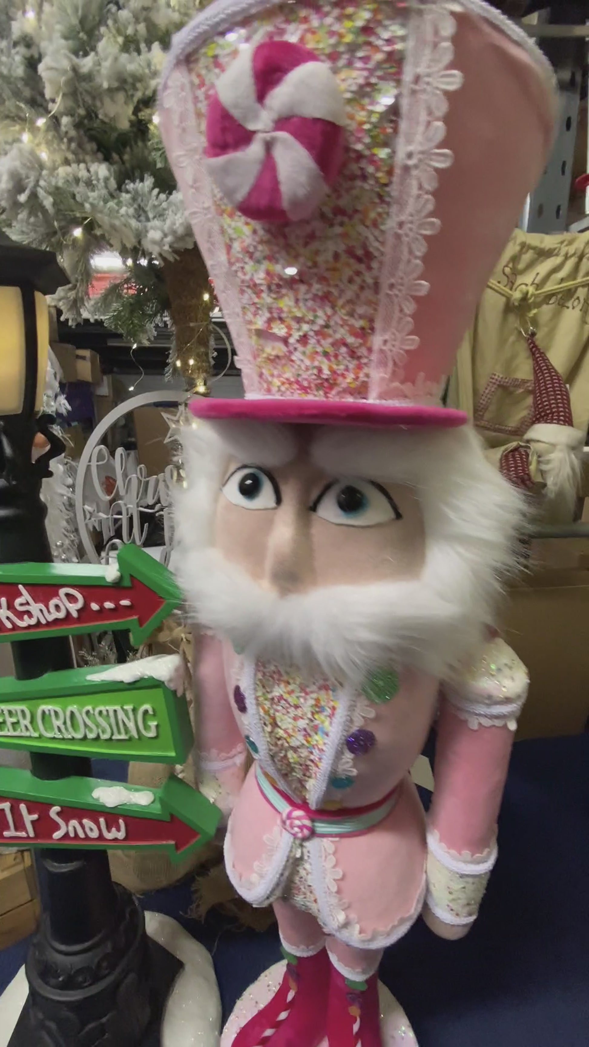 102cm Pink Fabric Candy Cane Nutcracker