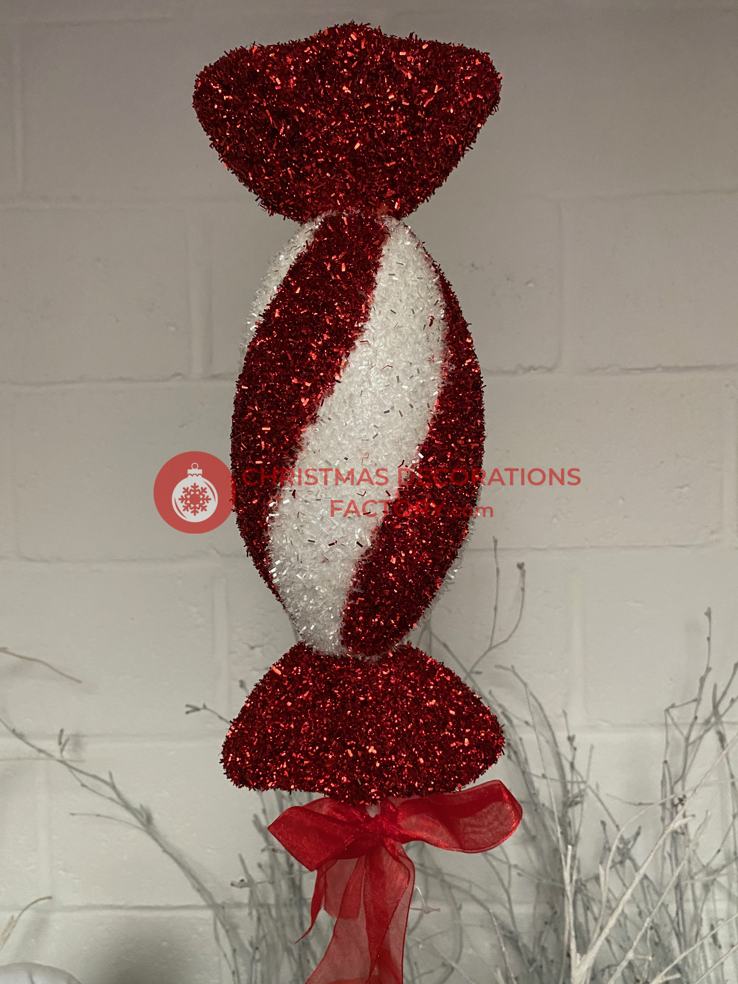 82cm Red And White Candy Swirl Sweet On Stick With Ribbon