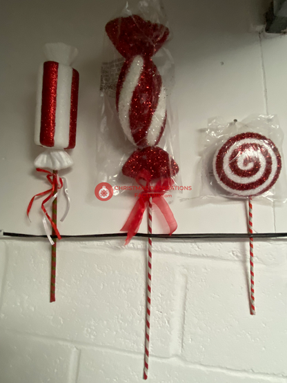 82cm Red And White Candy Swirl Sweet On Stick With Ribbon
