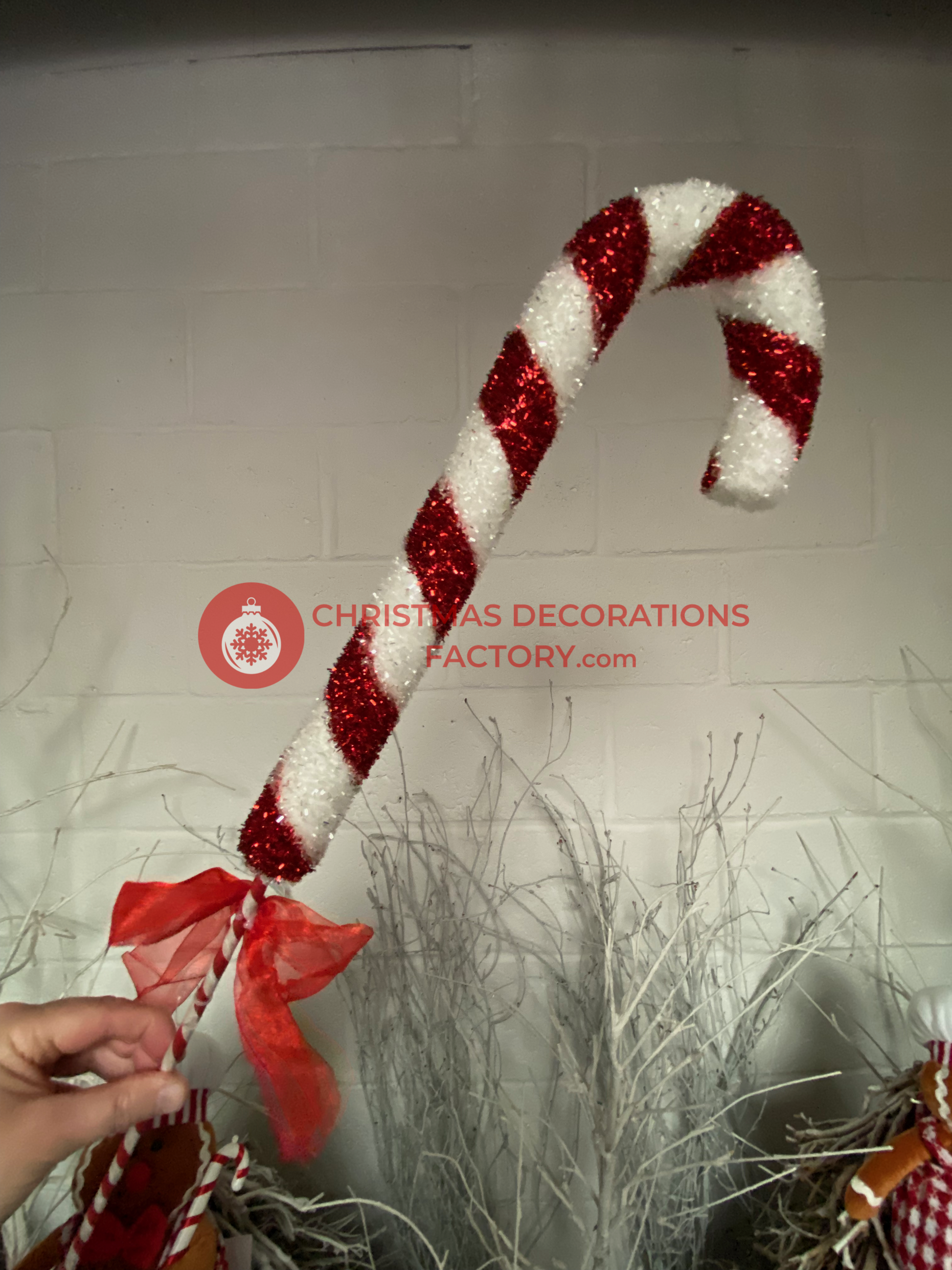84cm Red And White Candy Cane On Stick With Ribbon
