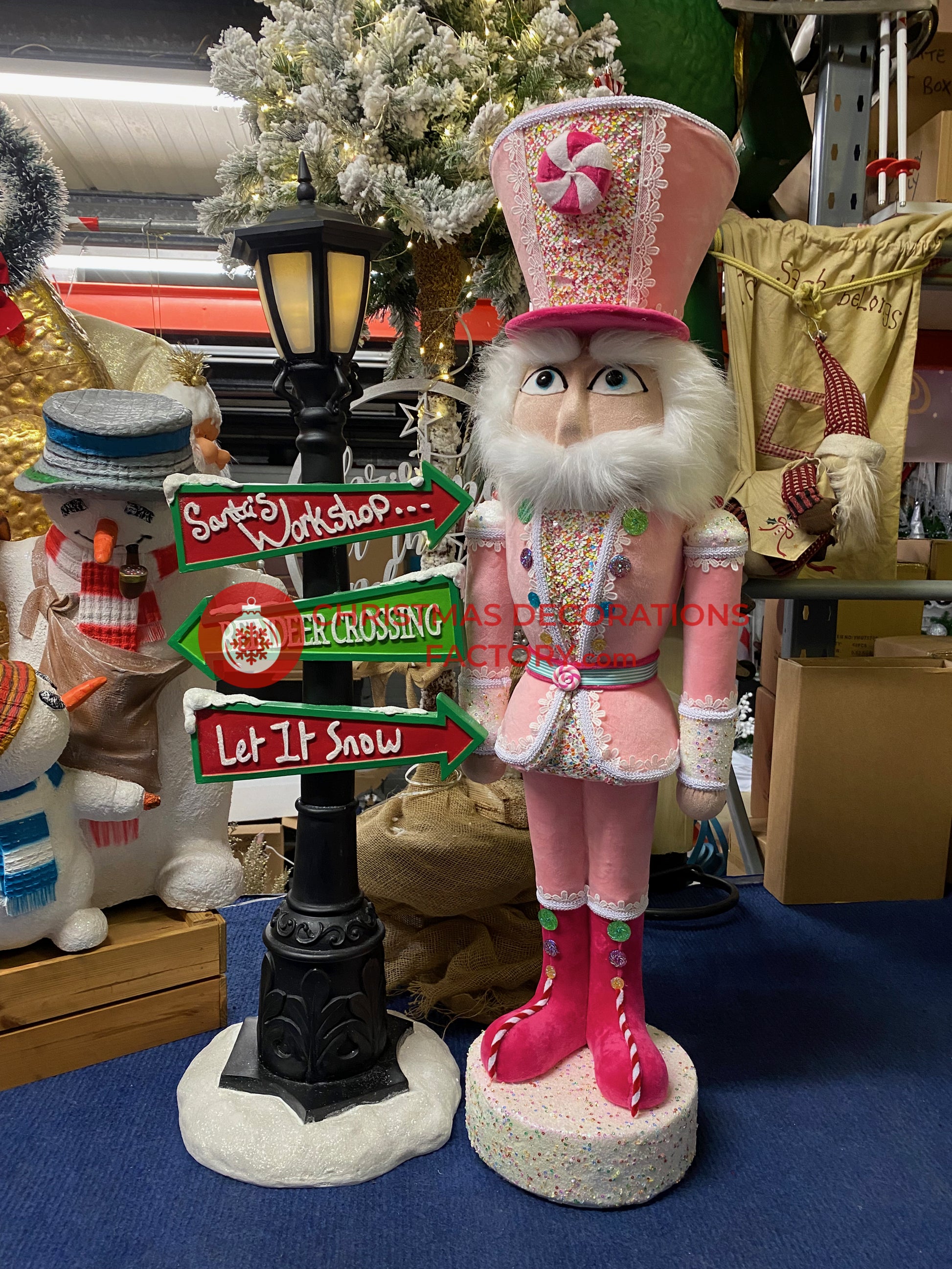 102cm Pink Fabric Candy Cane Nutcracker