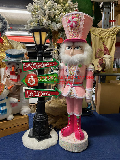 102cm Pink Fabric Candy Cane Nutcracker