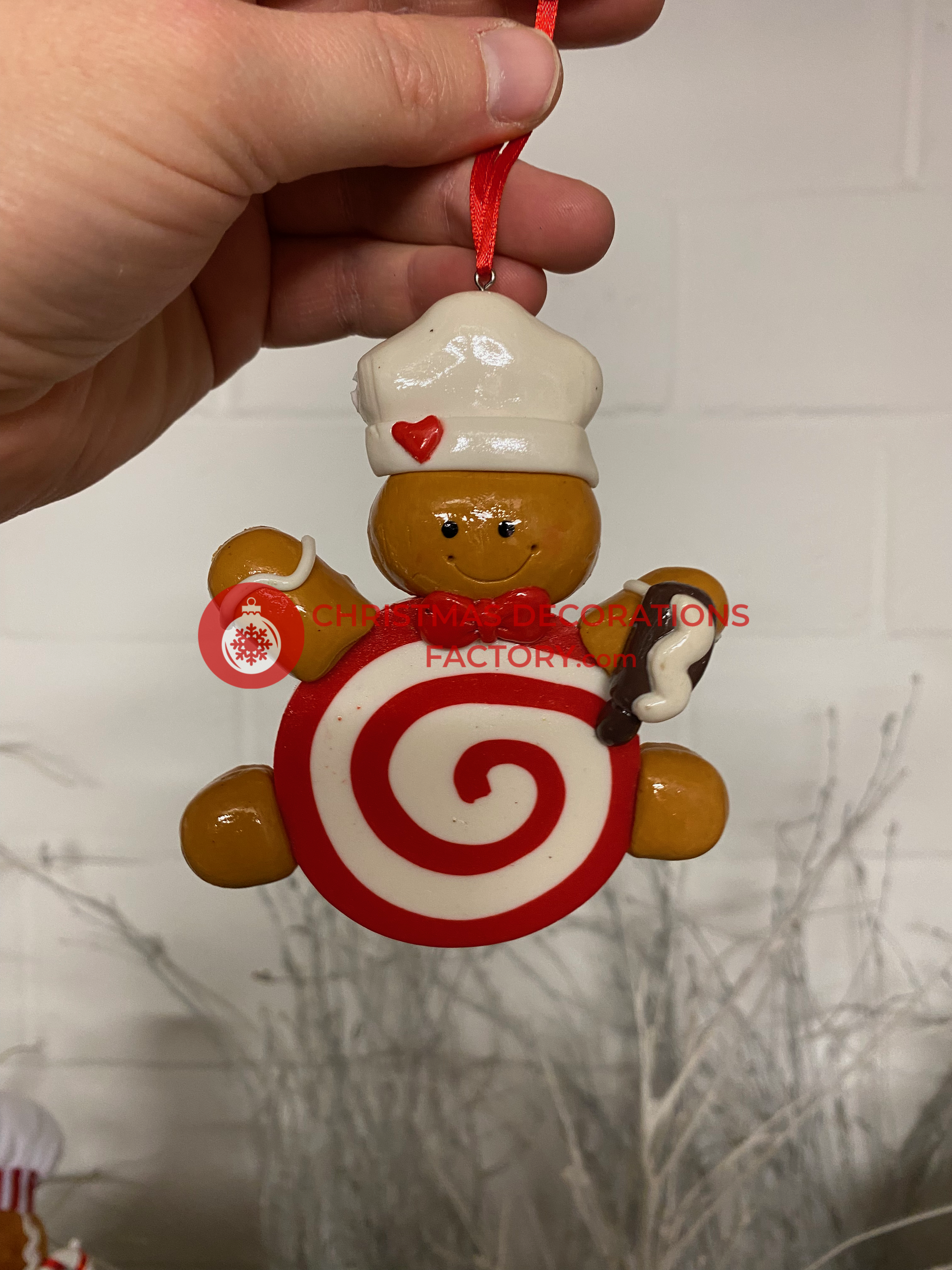 11cm Gingerbread Clay Bauble - Chef Hat Design